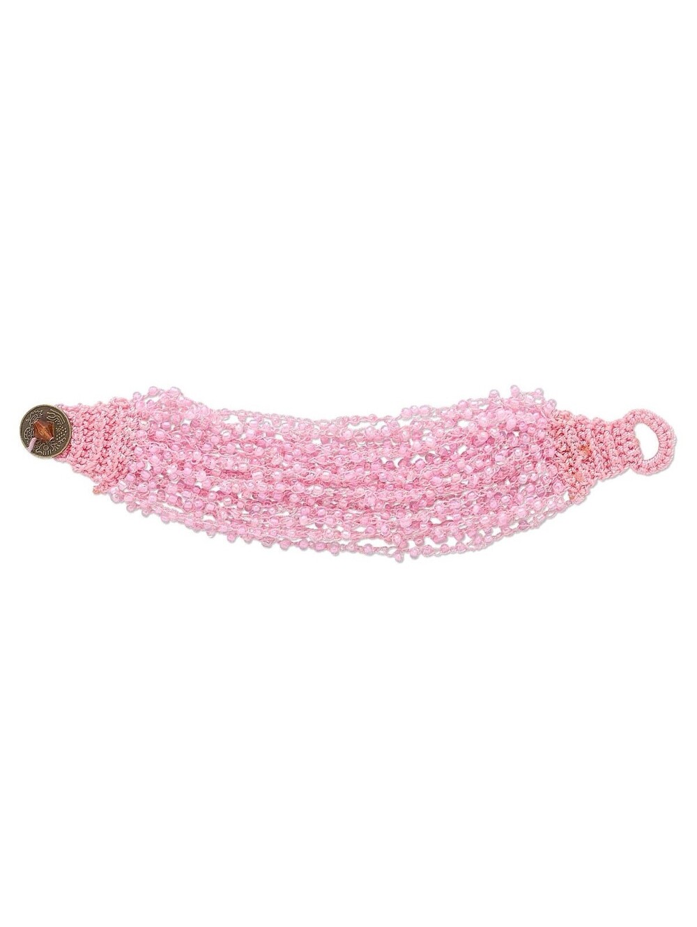 Handcrafted Woven Pink Beaded Glass Bracelet with Coin Clasp